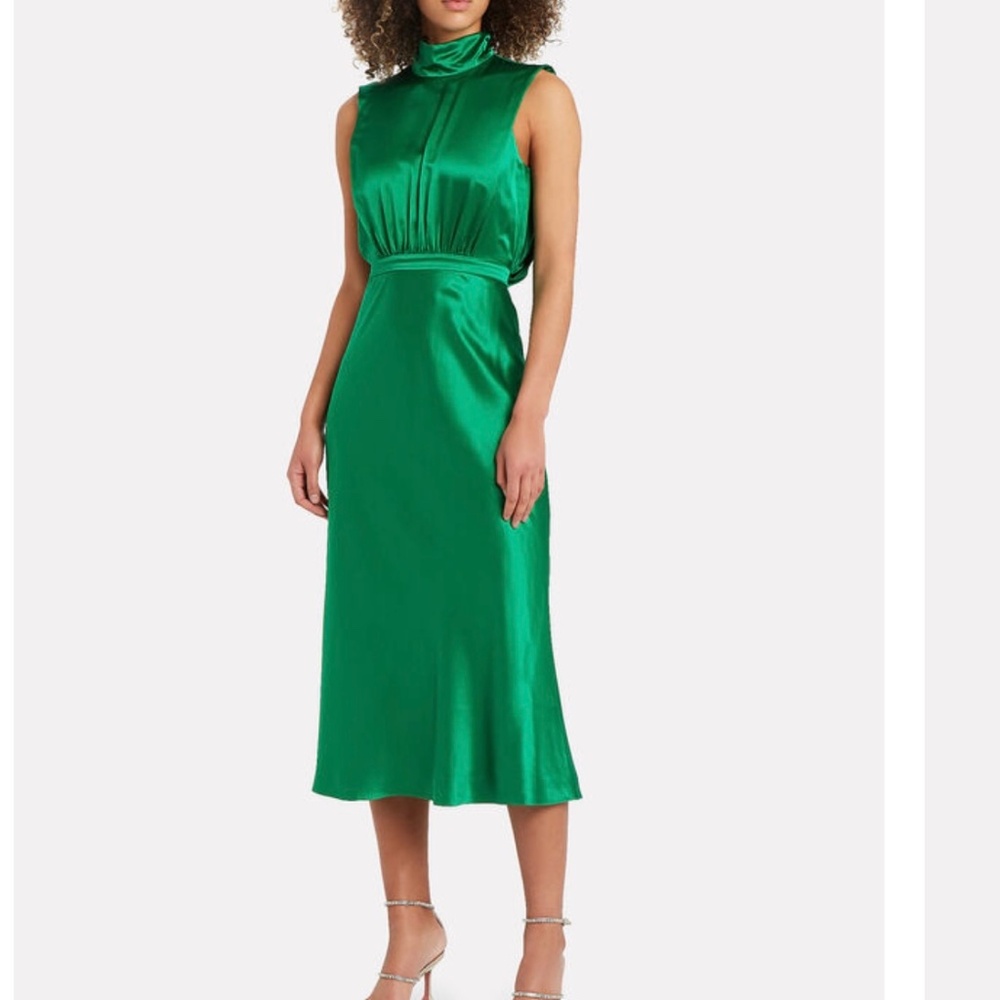 Saloni Fleur Silk Midi Dress- green